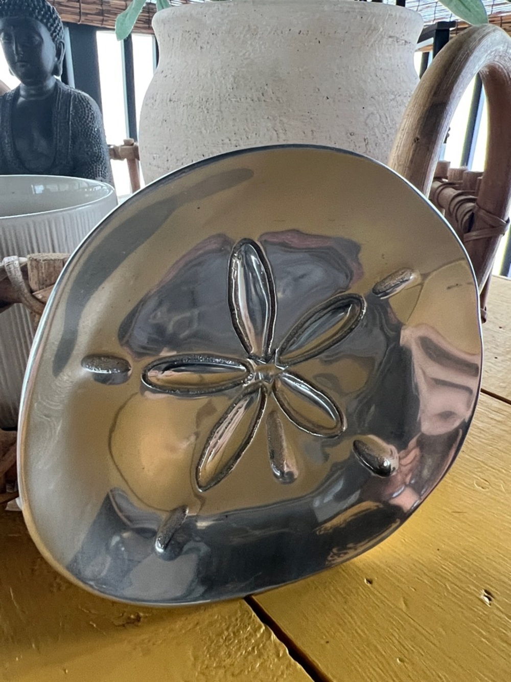 Silver Sand Dollar Decorative Bowl - Home Dining Accent - Picture 2 of 5